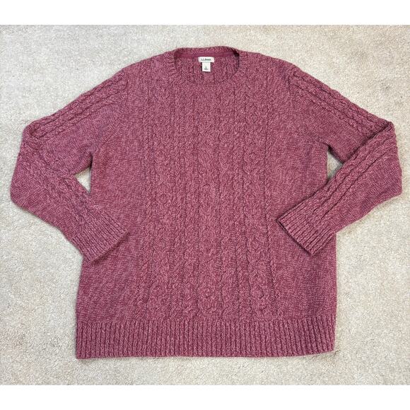 L.L. Bean Women's Double L Crewneck Cable Sweater Pink Size L - Picture 2 of 5